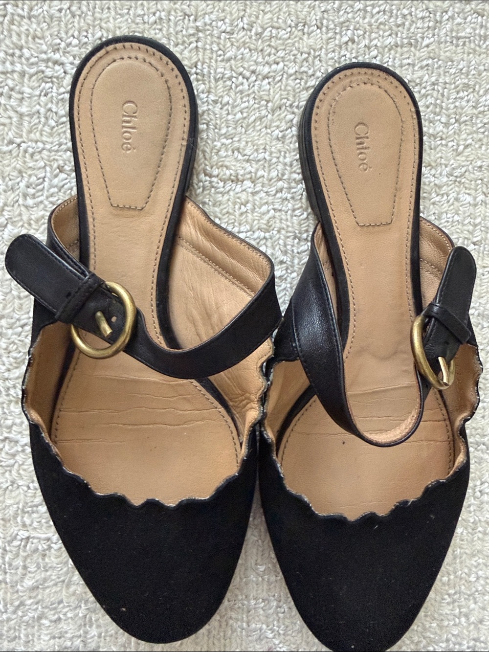 Chloe Black Scalloped Flats with Buckle Strap - size 7 - Picture 5 of 9